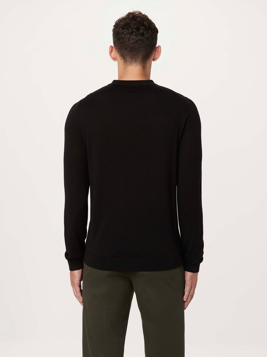トップス MEIAS woolpolo pullover+tefron (brack) Men's Crochet-Style Border Stripe Button-Through Sweater