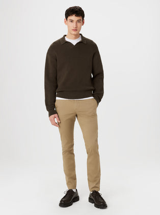 The Relaxed Johnny Collar Sweater in Dark Taupe