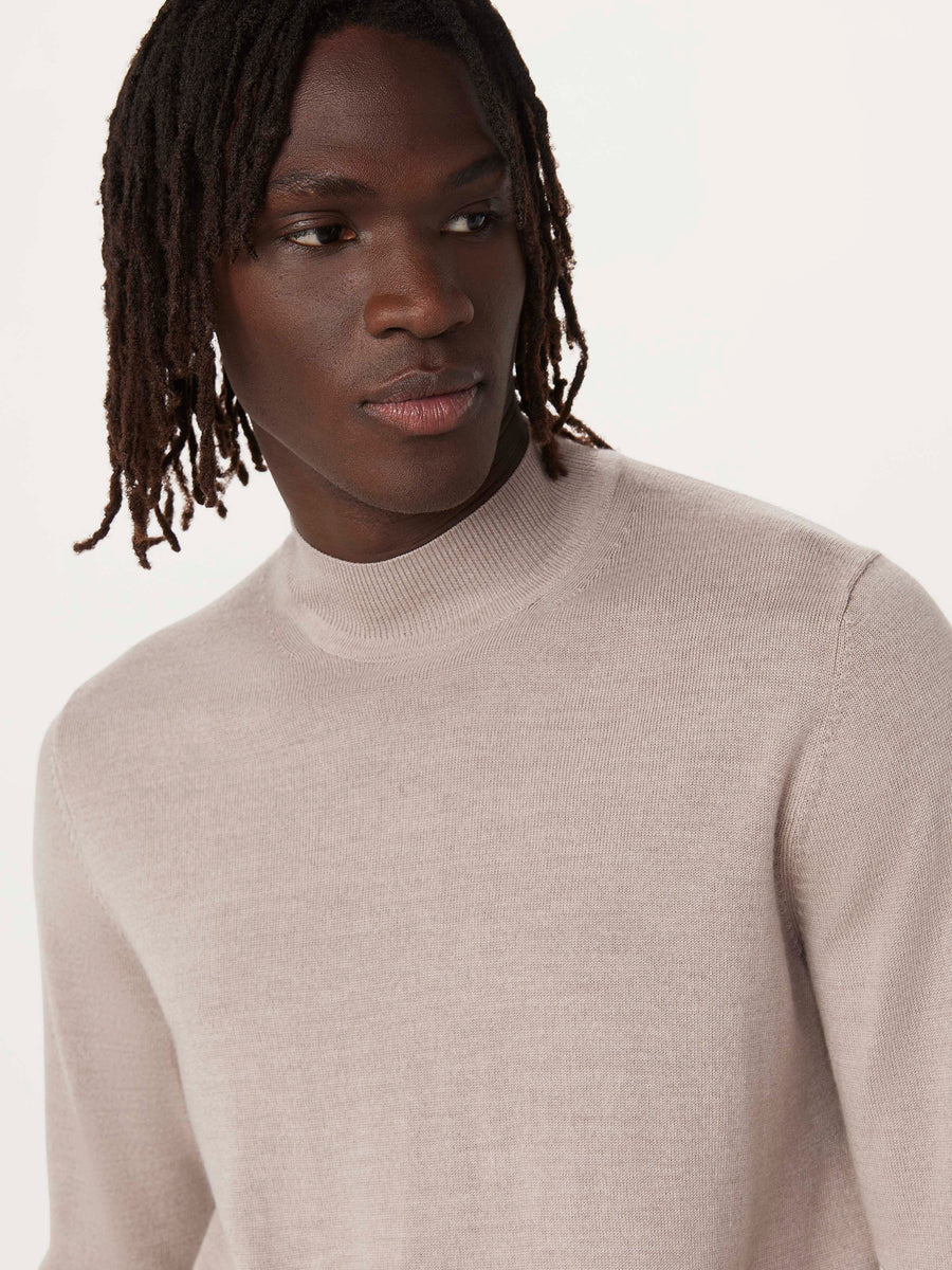 新品　BRIEFING　FINE MERINO HIGH NECK KNIT Merino wool striped jumper with button-up neck st ecru