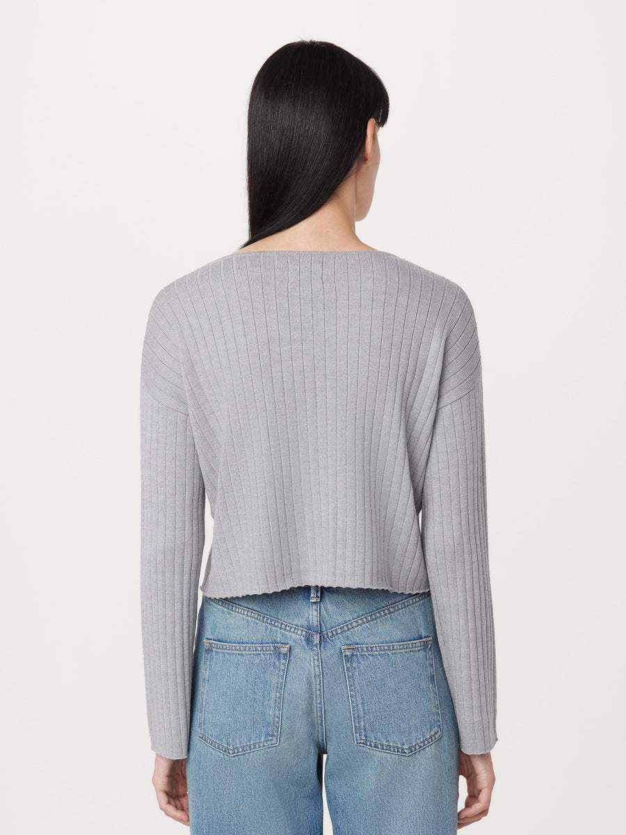 The Boat Neck Cropped Sweater in Light Grey Frank And Oak Canada