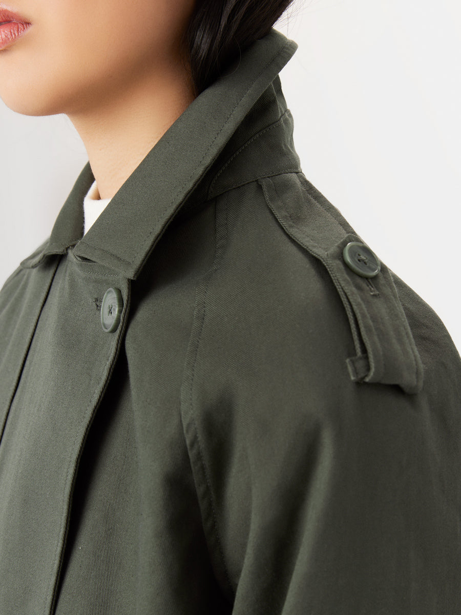 The Kapok Cropped Trench Coat in Boreal Green