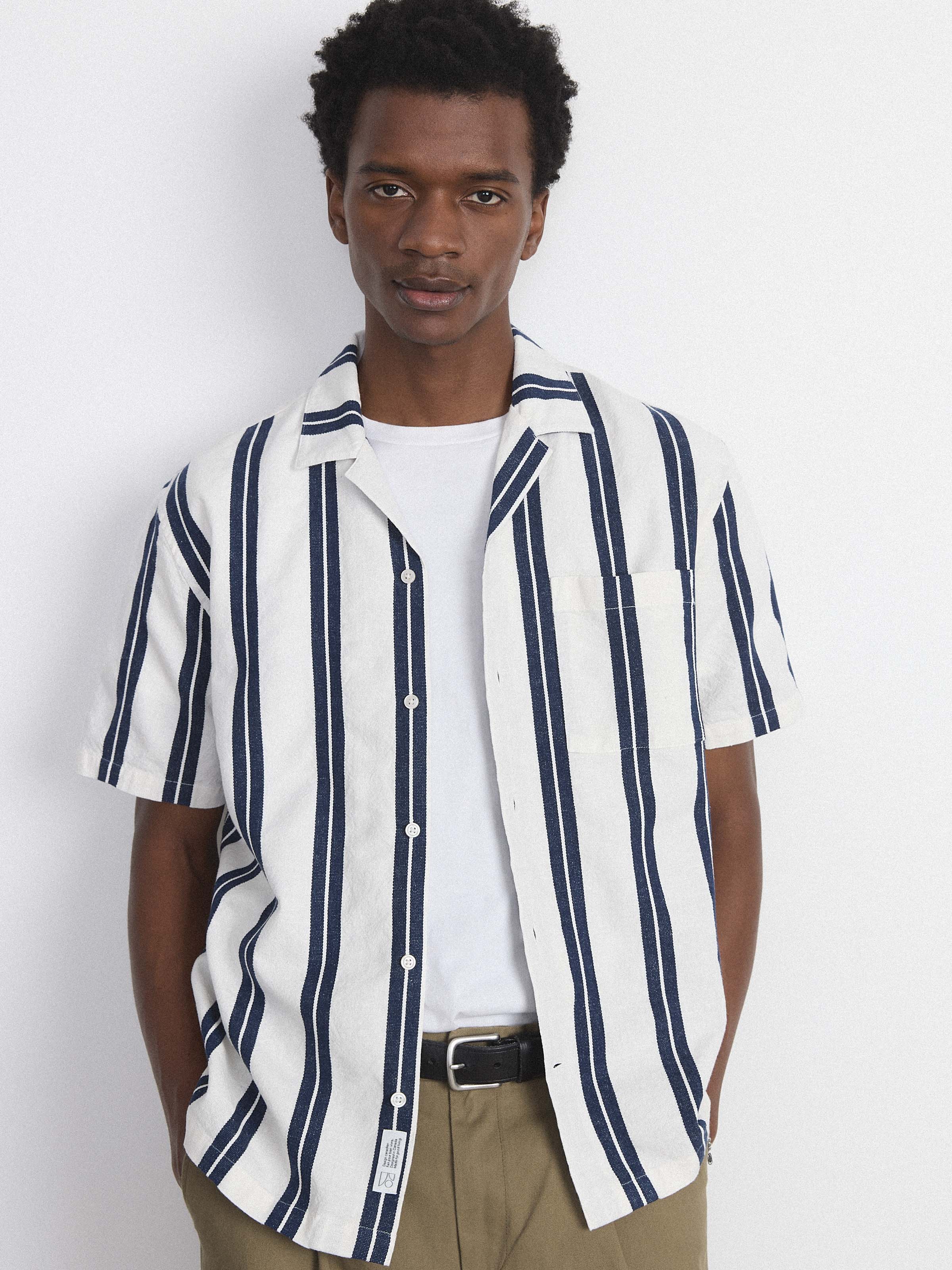 トップス Stripe Jacquard Open-Collar Shirt - blue Stripe Jacquard Open-Collar Shirt - blue - Mame Kurogouchi