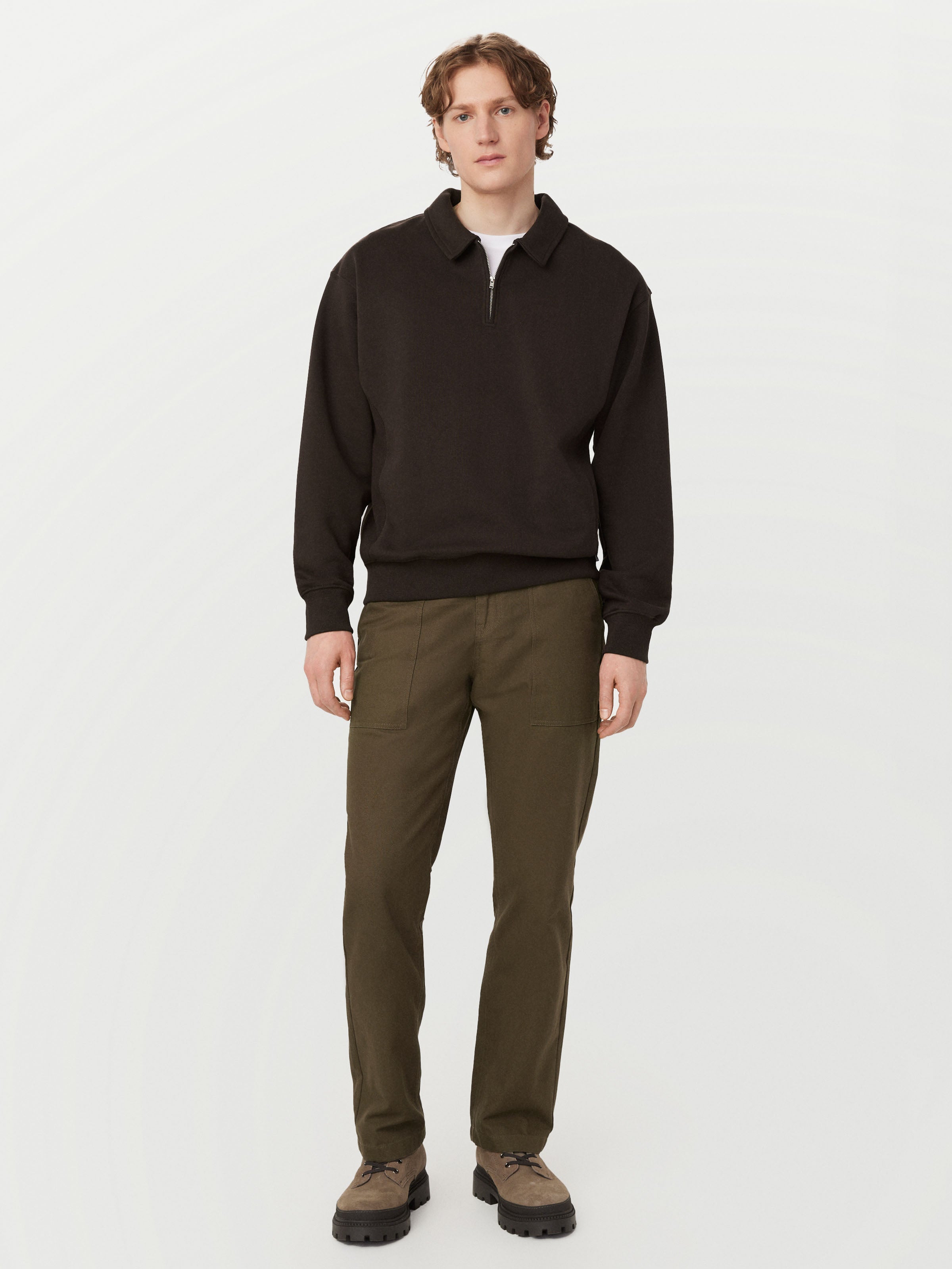 Dunst ♥ UNISEX LEATHER LOGO HALF ZIP-UP SWEATSHIRT DUNST
