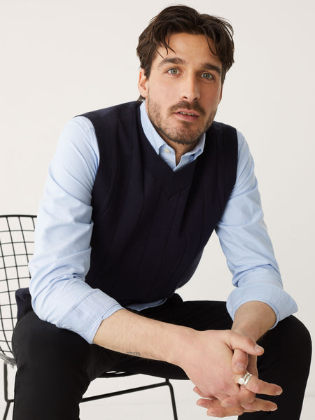 The V-Neck Sweater Vest in Night Sky Blue – Frank And Oak Canada