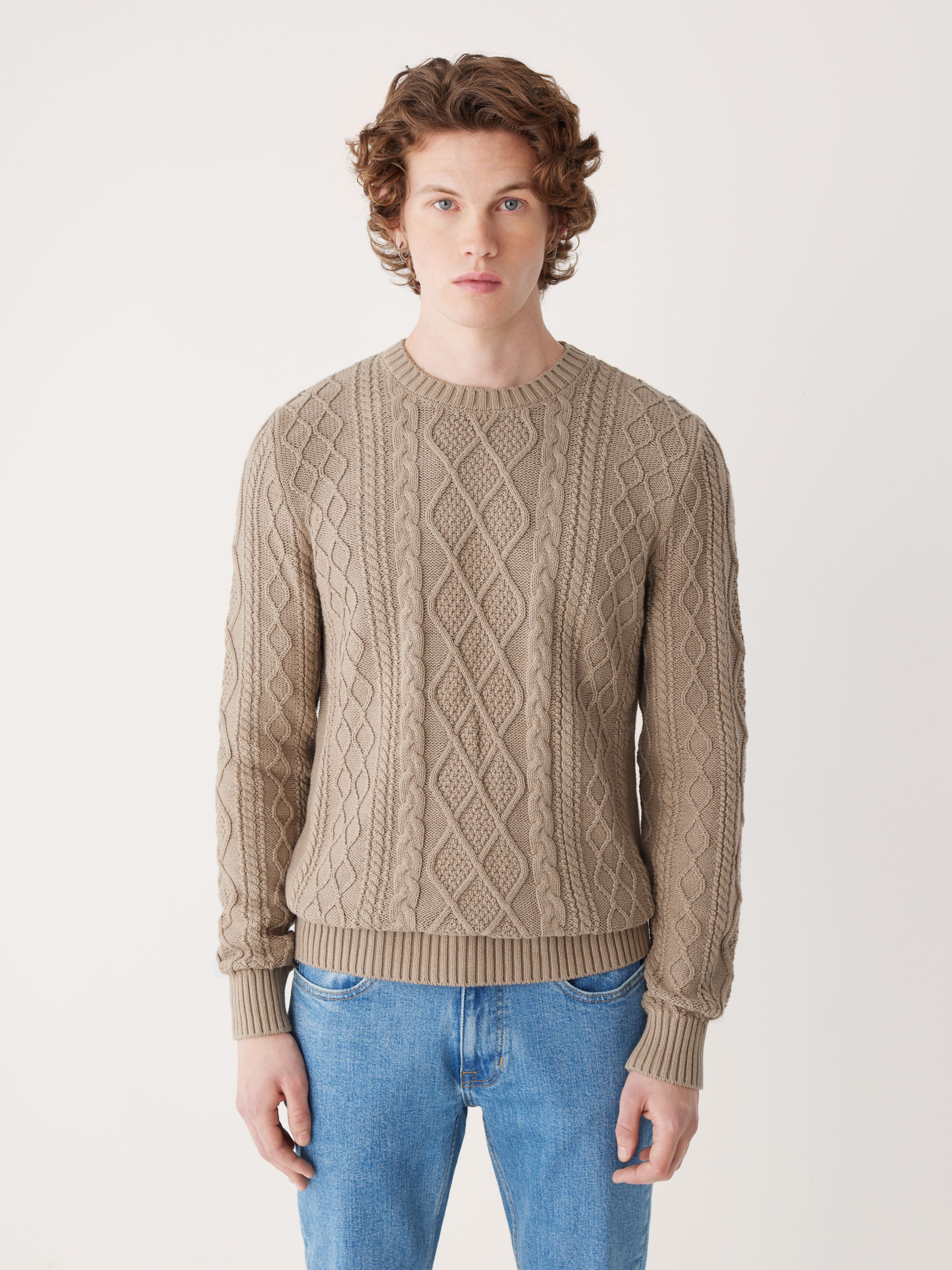 The Organic Cotton Cable Sweater in Sand