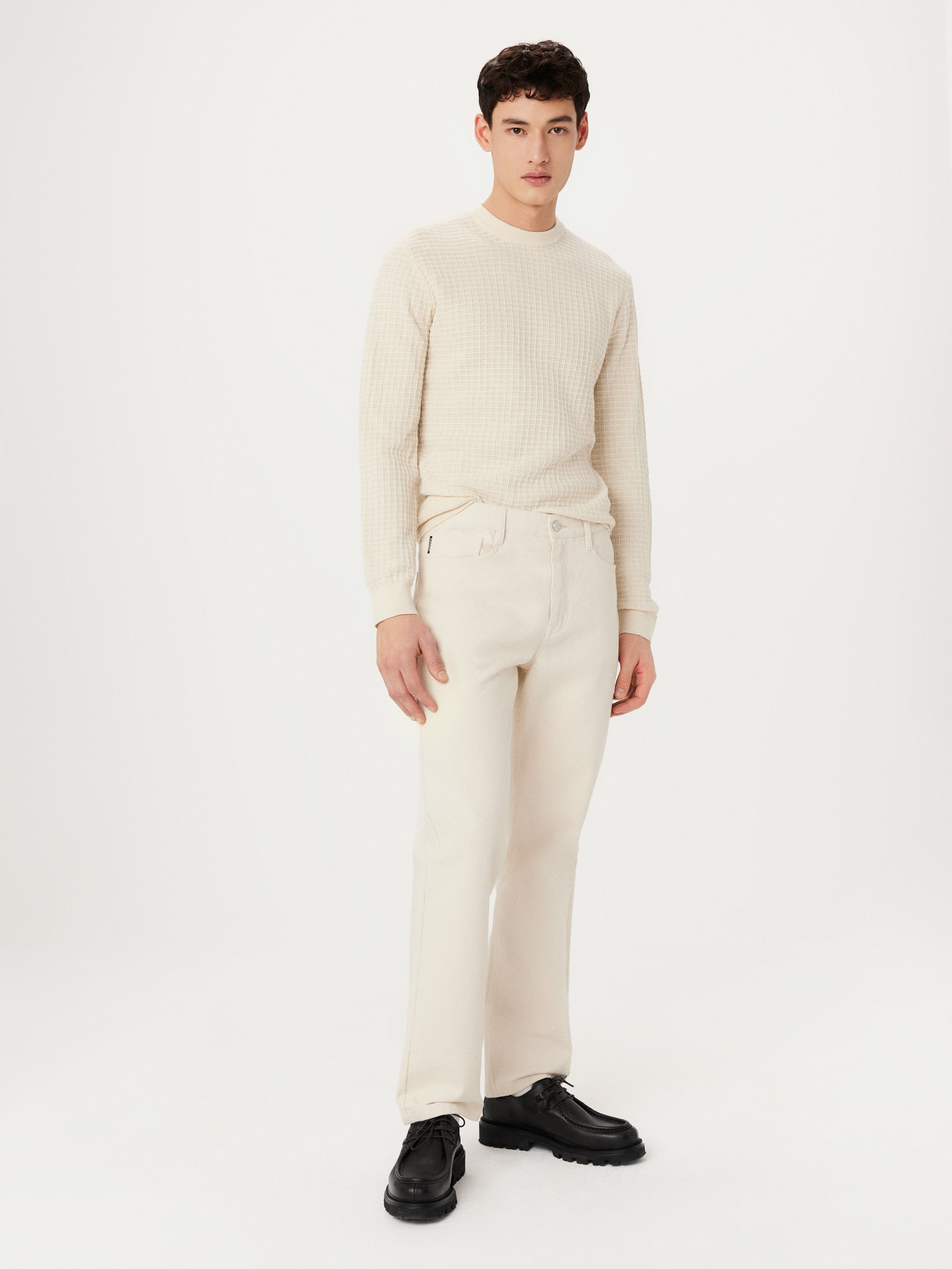 【Raucohouse】Cream jersey slim bootcut pants Ribbed Bootcut Pants | Pierre Cardin
