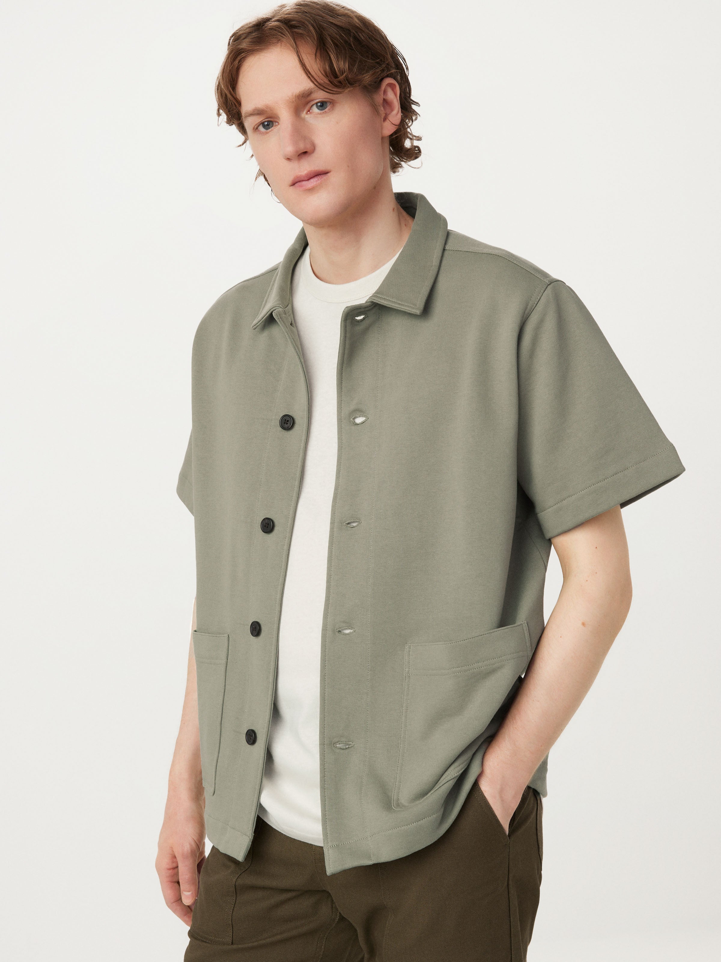 The Short Sleeve Overshirt in Vetiver Green - Main Image