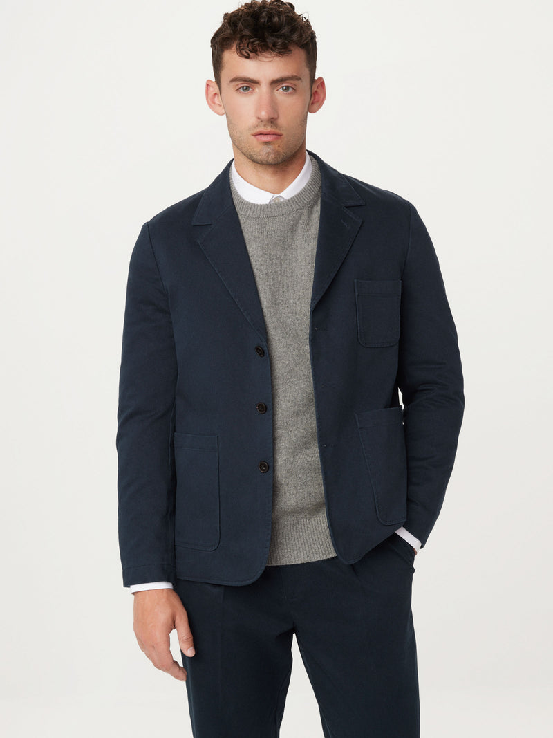 Frank And Oak The 3 Button Twill Blazer in Deep Blue