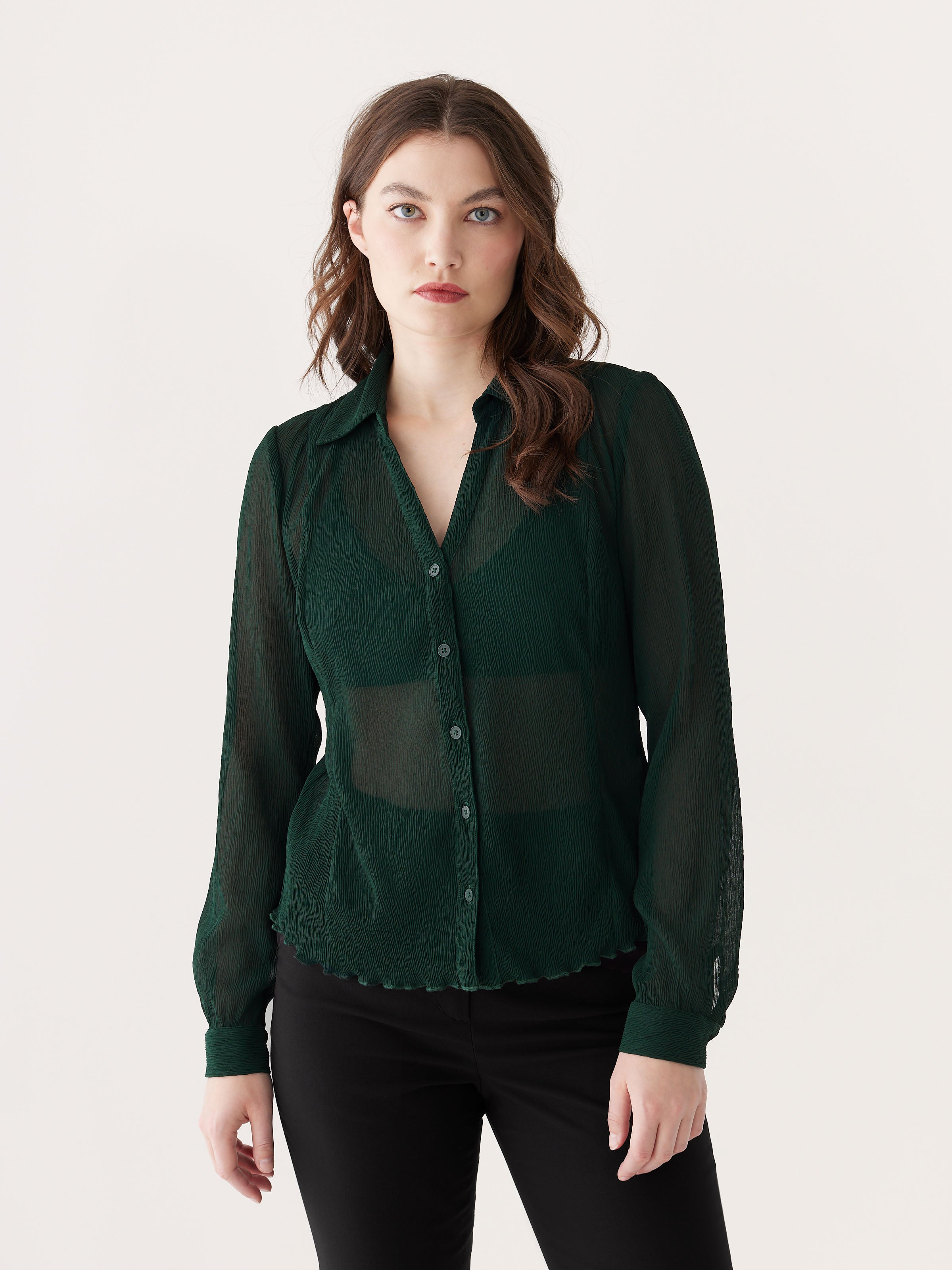 The Textured Sheer Blouse in Forest Green – Frank And Oak Canada