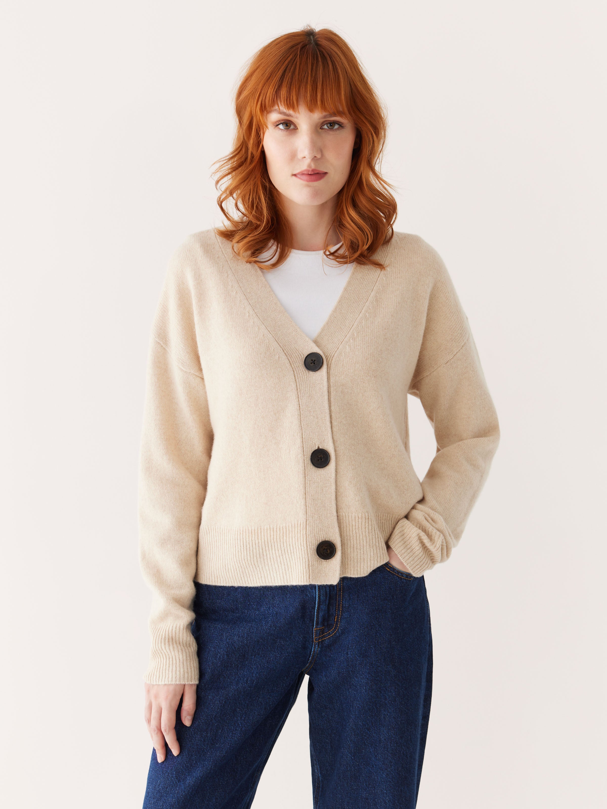 トップス Acne Studios wool knit cardigan beige Acne Studios - Fitted cardigan - yak wool - Greige melange