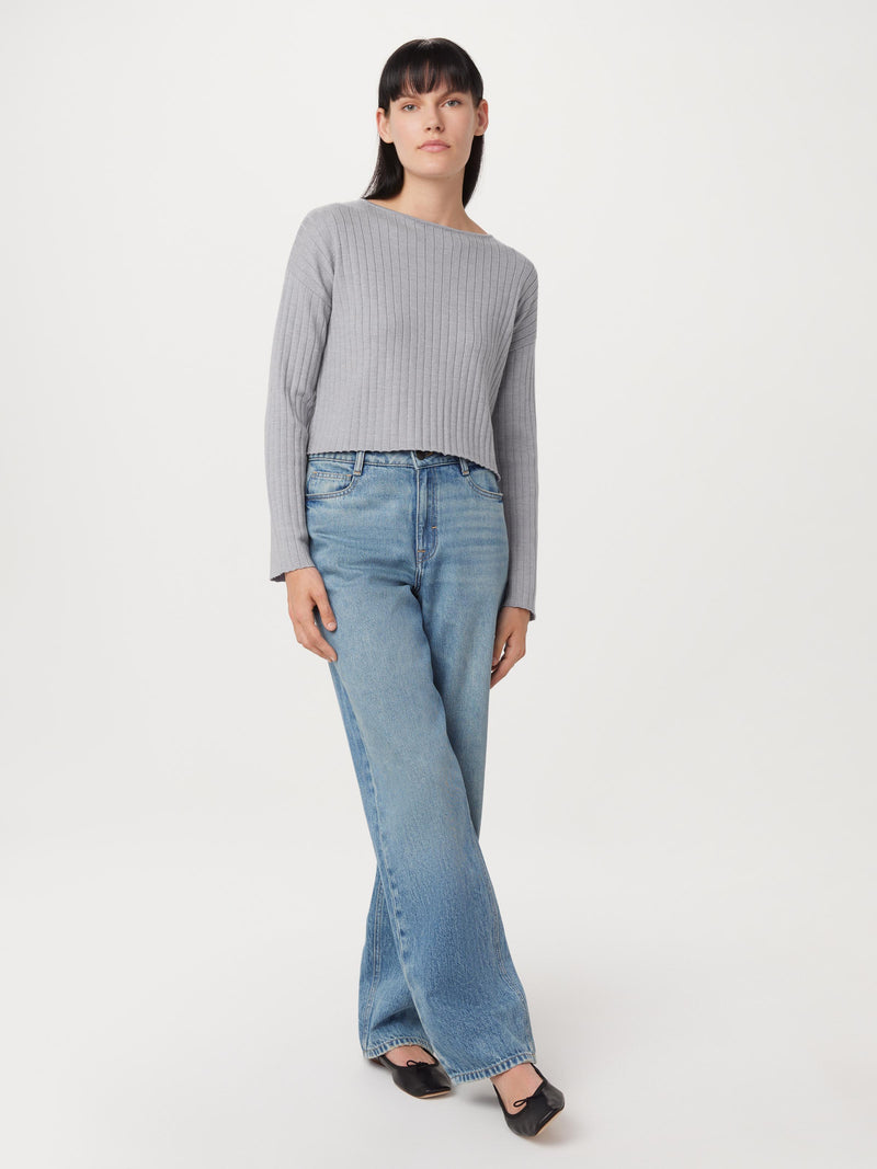 The Boat Neck Cropped Sweater in Light Grey Frank And Oak Canada