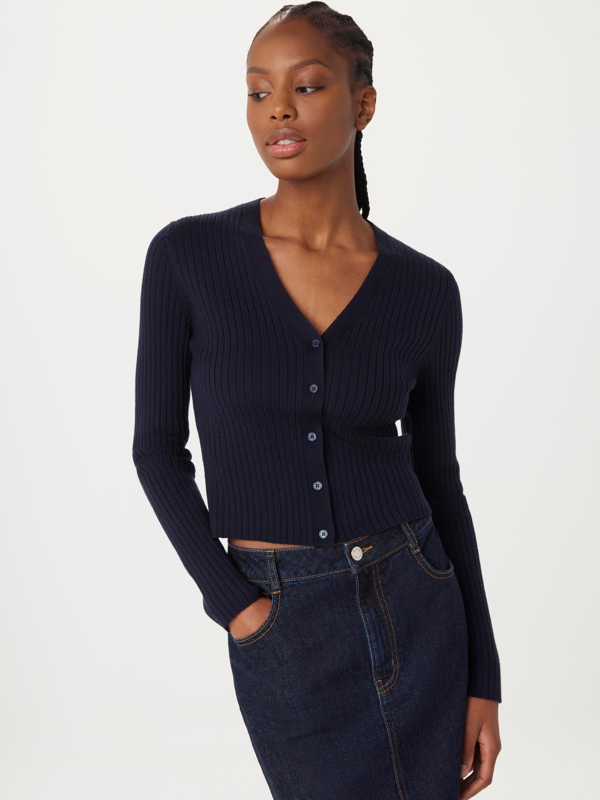 The Merino V-Neck Cardigan in Space Blue – Frank And Oak Canada
