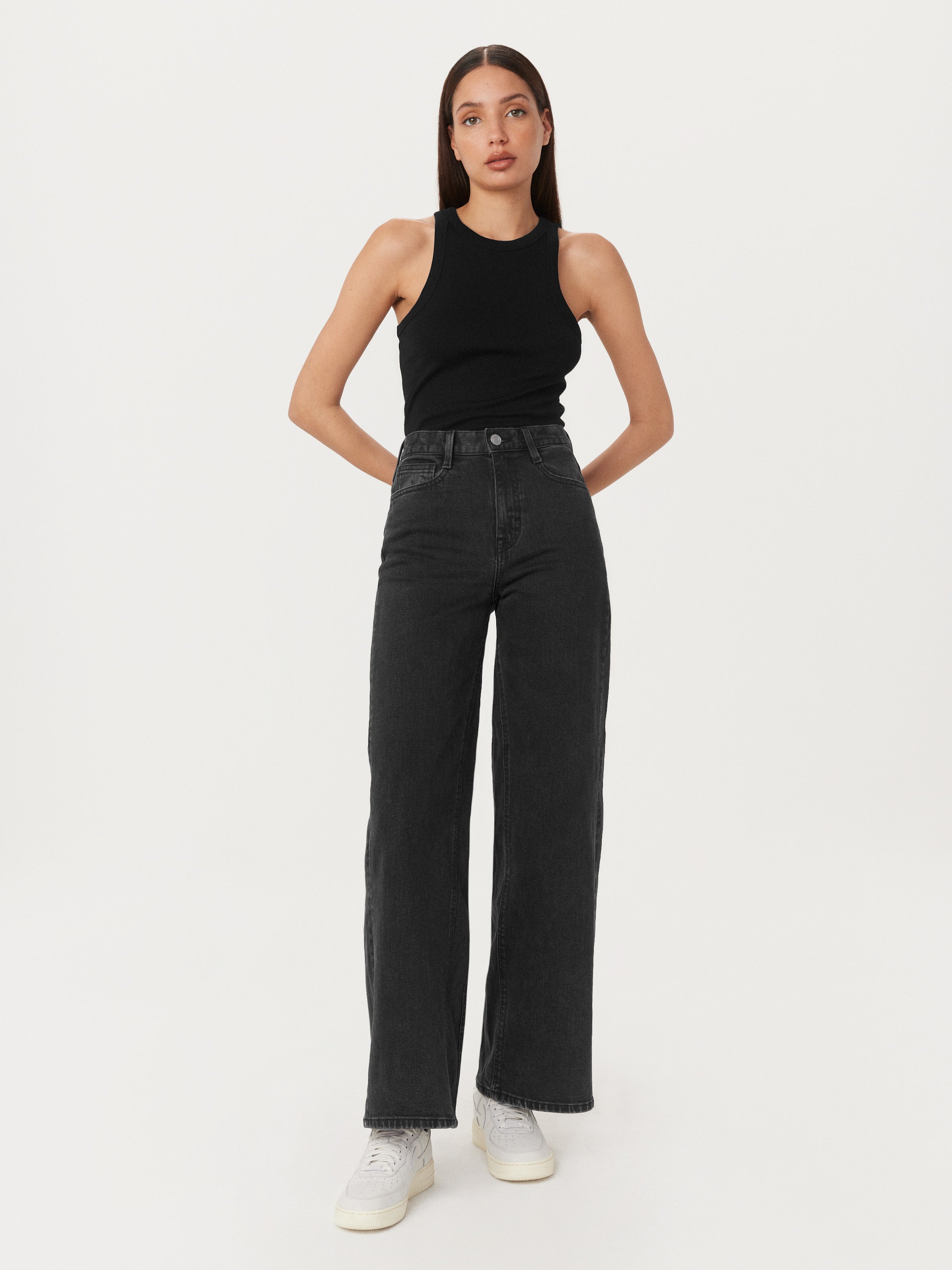 【Anyone more】Tour Black Washing Wide Pants Alex Anywear Scuba Wide Leg Pants Black | Dynamite