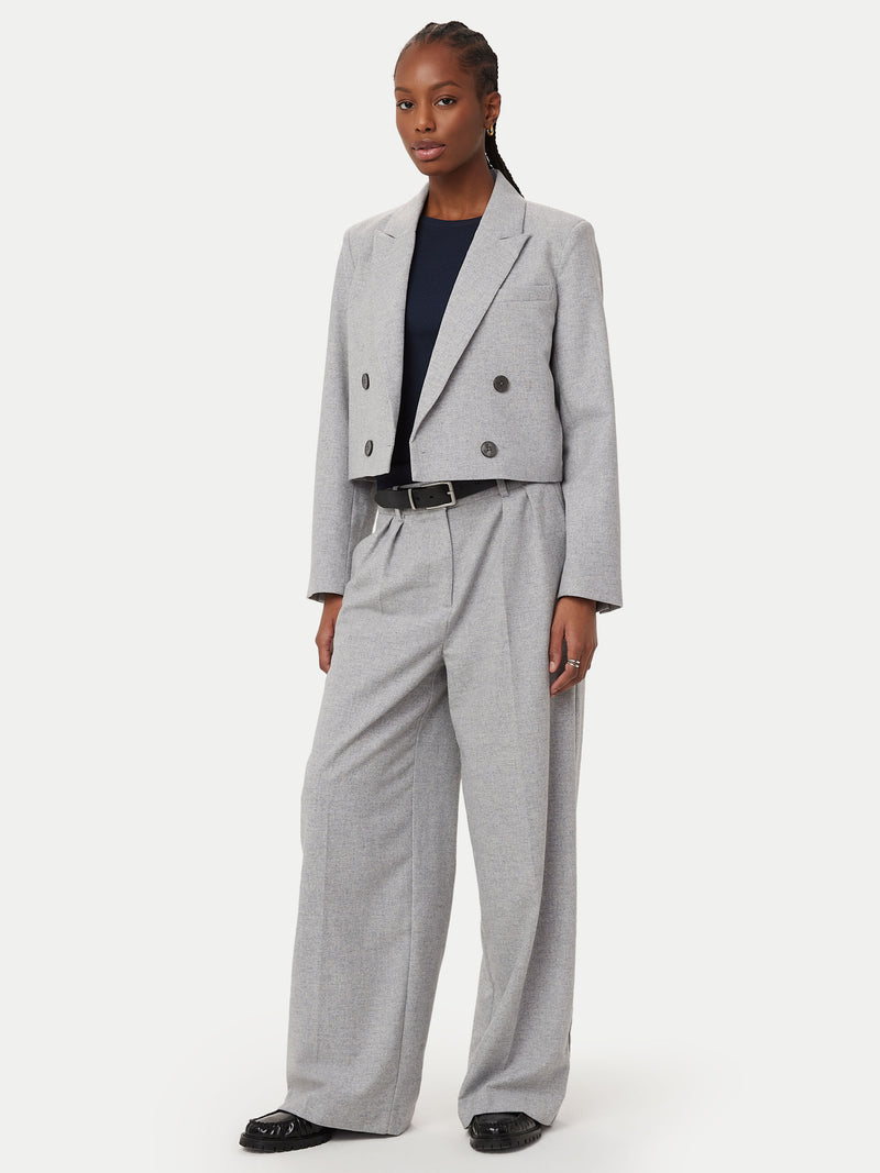 The Cropped Double Breasted Blazer in Light Grey – Frank And