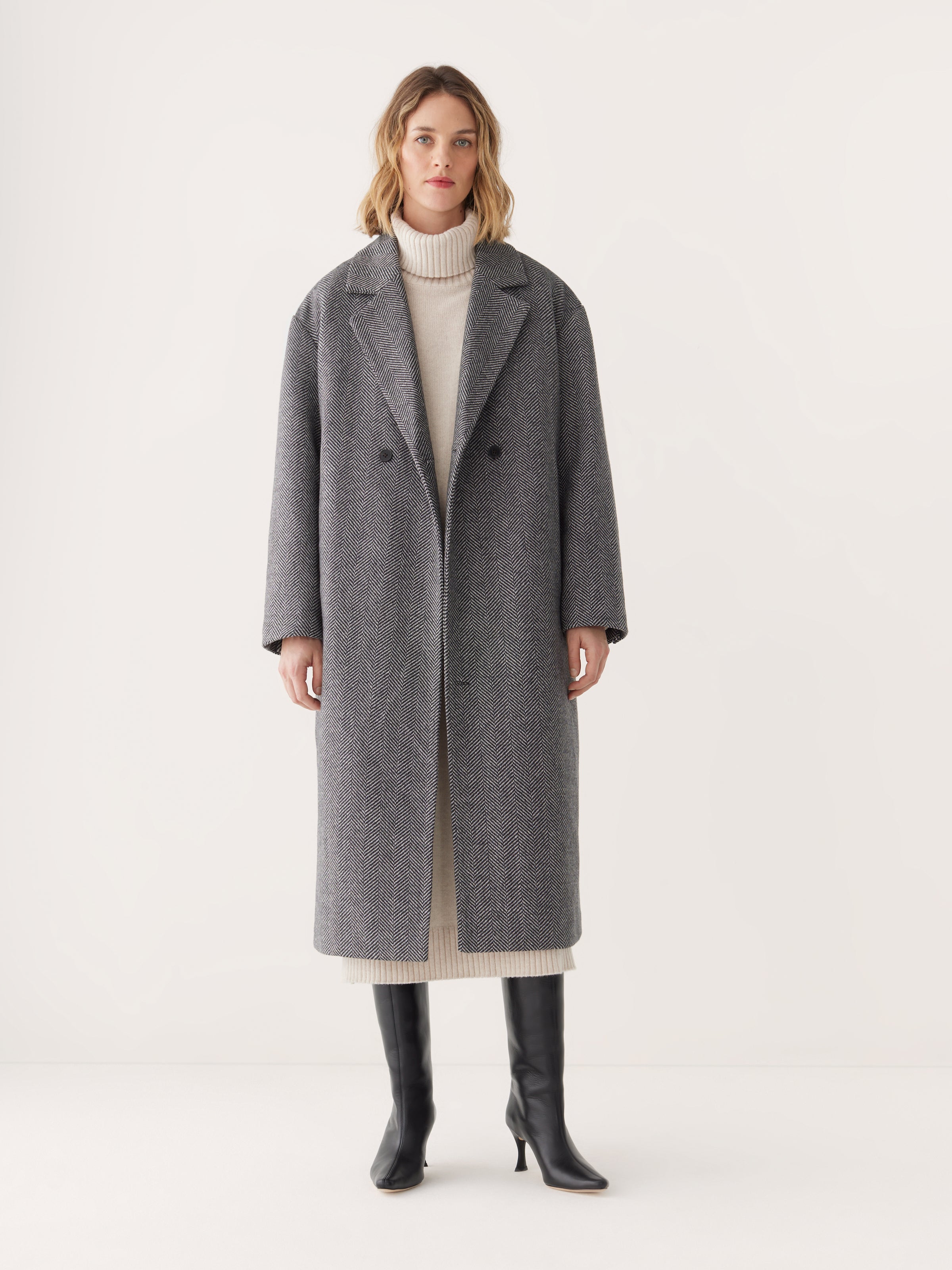 The Herringbone Recycled Wool Coat Black